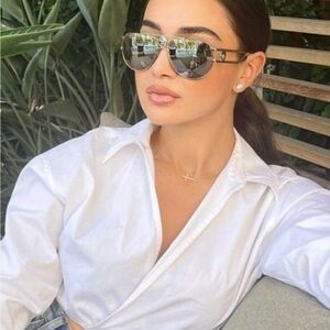 VERSACE PLIOT AVIATOR SUNGLASSES WITH SILVER MIRROR LENS AND ENAMEL LOGO MEDUSA